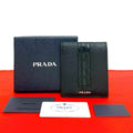 Prada Logo Saffiano Croco Embossed Leather Bifold Wallet Black