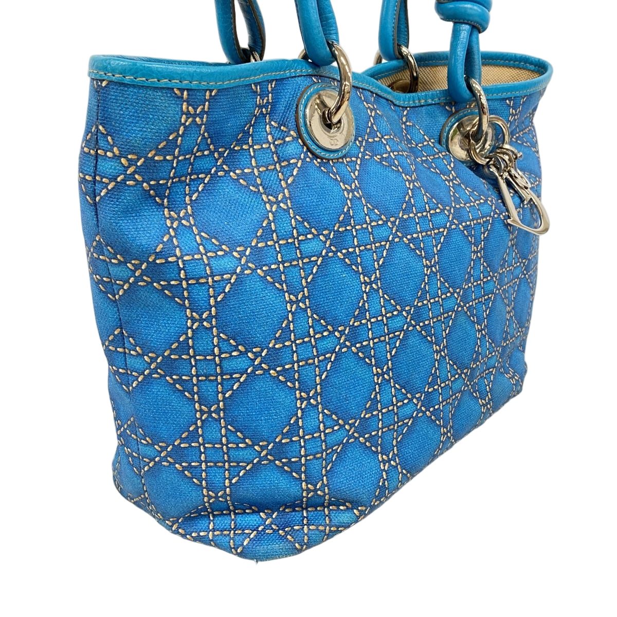 Dior Tote Cannage Panarea Leather Blue Silver — view 2