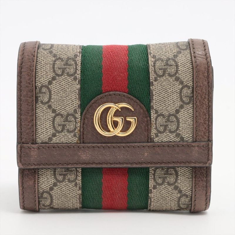 Gucci Ophidia GG Supreme Leather Compact Wallet Beige Ebene