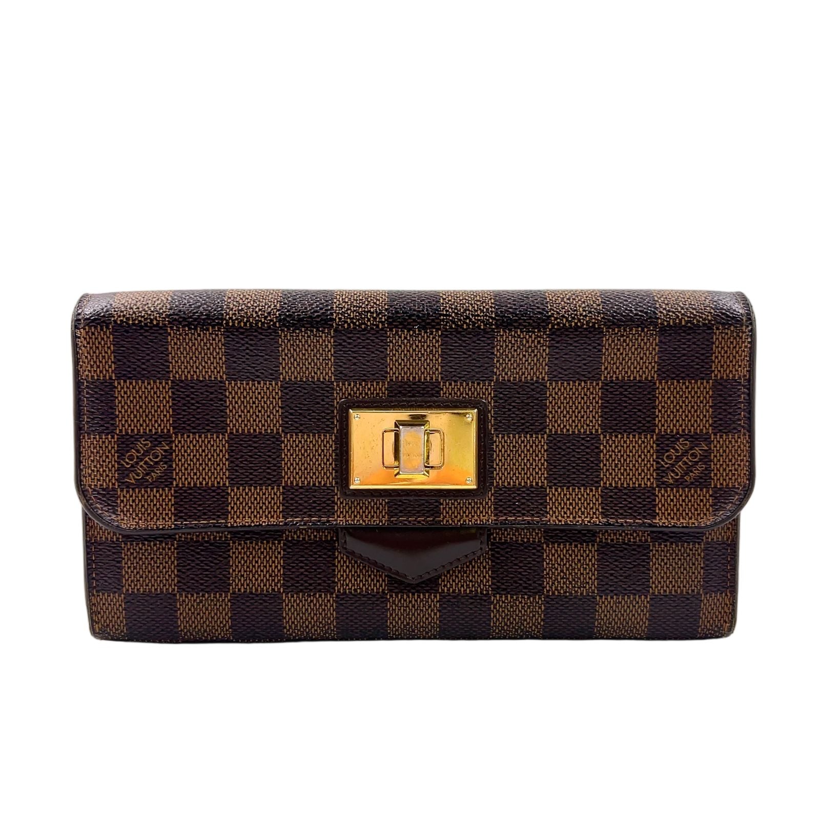 Louis Vuitton Damier Portefeuille Rosebery Leather Brown Wallet Gold