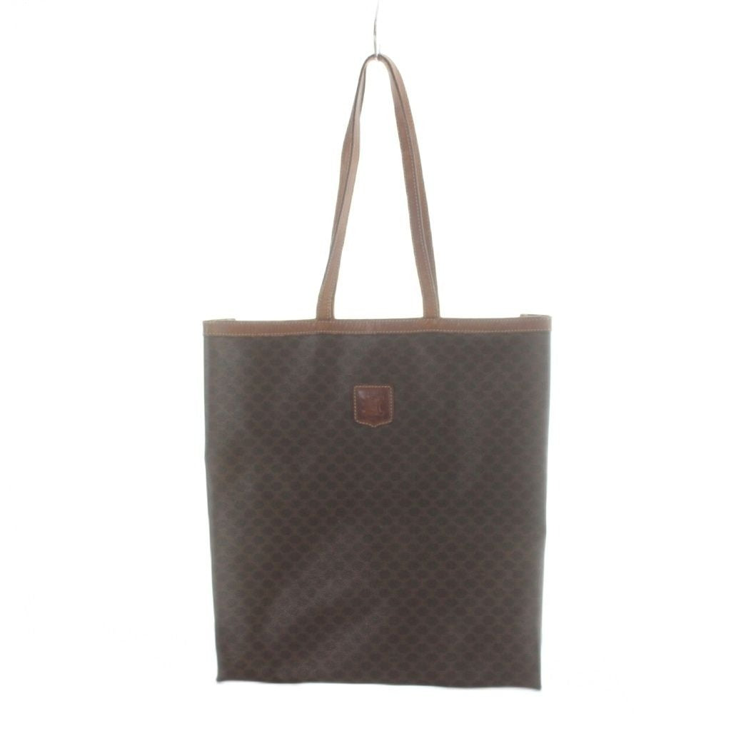 Celine Vintage Tote Hand Leather Macadam Triomphe Logo All Over Pattern Brown