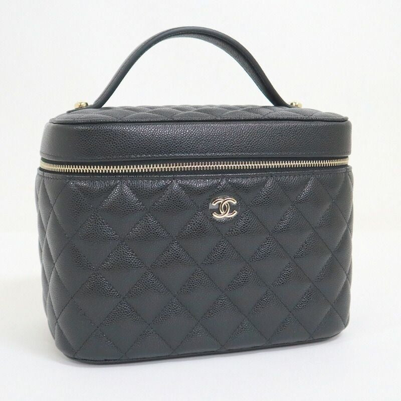 Chanel Timeless Classic Vanity Bag Caviar Leather Black Gold Champagne