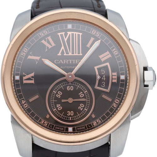 Cartier Caliber de Watch Box 18K Pink Gold SS Leather