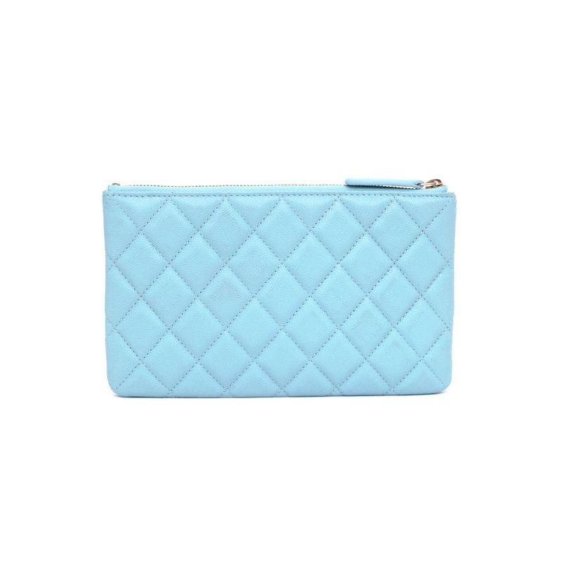 Chanel Flat Pouch Quilted Light Blue Gdhardware Caviar — view 3