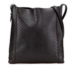 Bottega Veneta Intrecciato Crossbody Shoulder Bag Dark Brown Leather