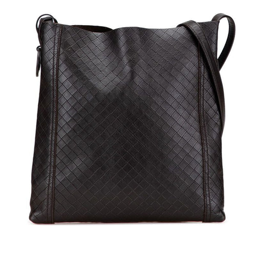 Bottega Veneta Intrecciato Crossbody Shoulder Bag Dark Brown Leather