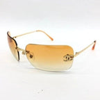 Chanel Vintage Sunglasses Rhinestone CC Logo Rimless Gradient Gold Orange