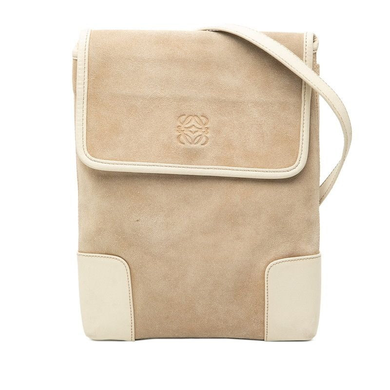 Loewe Anagram Crossbody Bag Sacoche Beige Off White Suede Leather — view 2