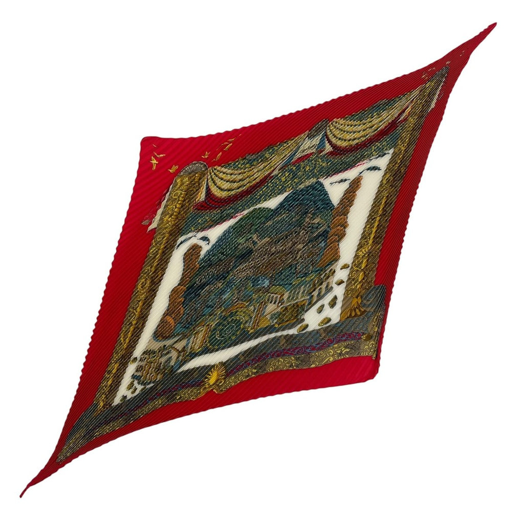 Hermes Scarf Pleated Silk L Atlantide Atlantis Continent Red — view 2