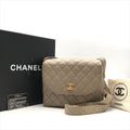 Chanel CC Logo Quilted Turnlock Lambskin Shoulder Bag Gray