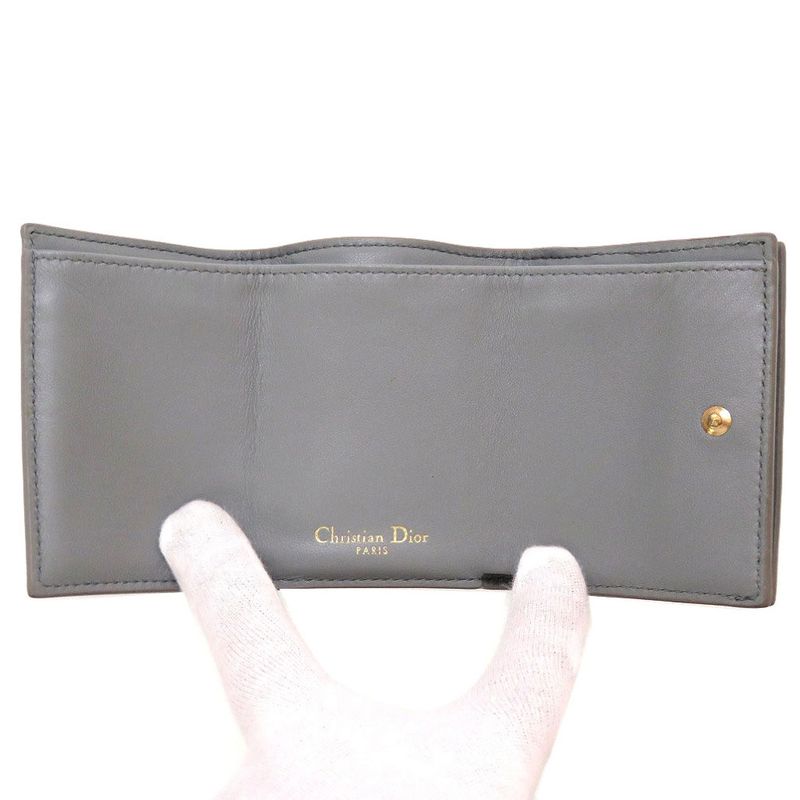 Christian Dior Compact Wallet Leather Gray Trifold Purse 0037 — view 4