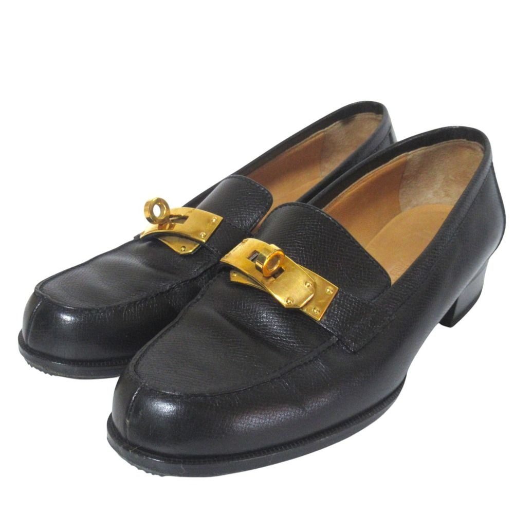 Hermes Kelly Loafers Shoes 35.5 Black Gold