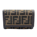 Fendi Zucca Pattern Leather Canvas Khaki Brown Bifold Wallet Silver