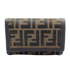Fendi Zucca Pattern Leather Canvas Khaki Brown Bifold Wallet Silver