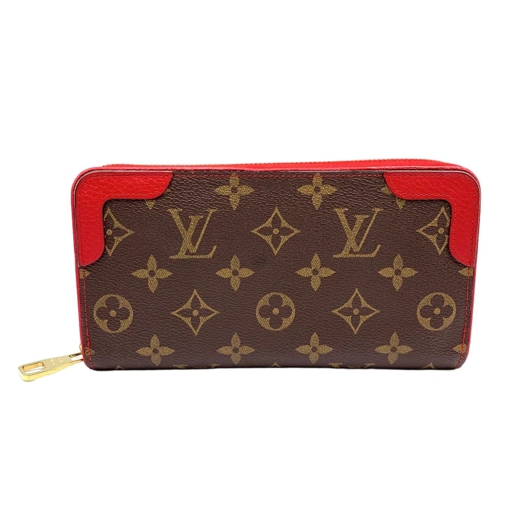 Louis Vuitton Zippy Wallet Retiro Monogram Cerise Leather Brown Red Round Gold
