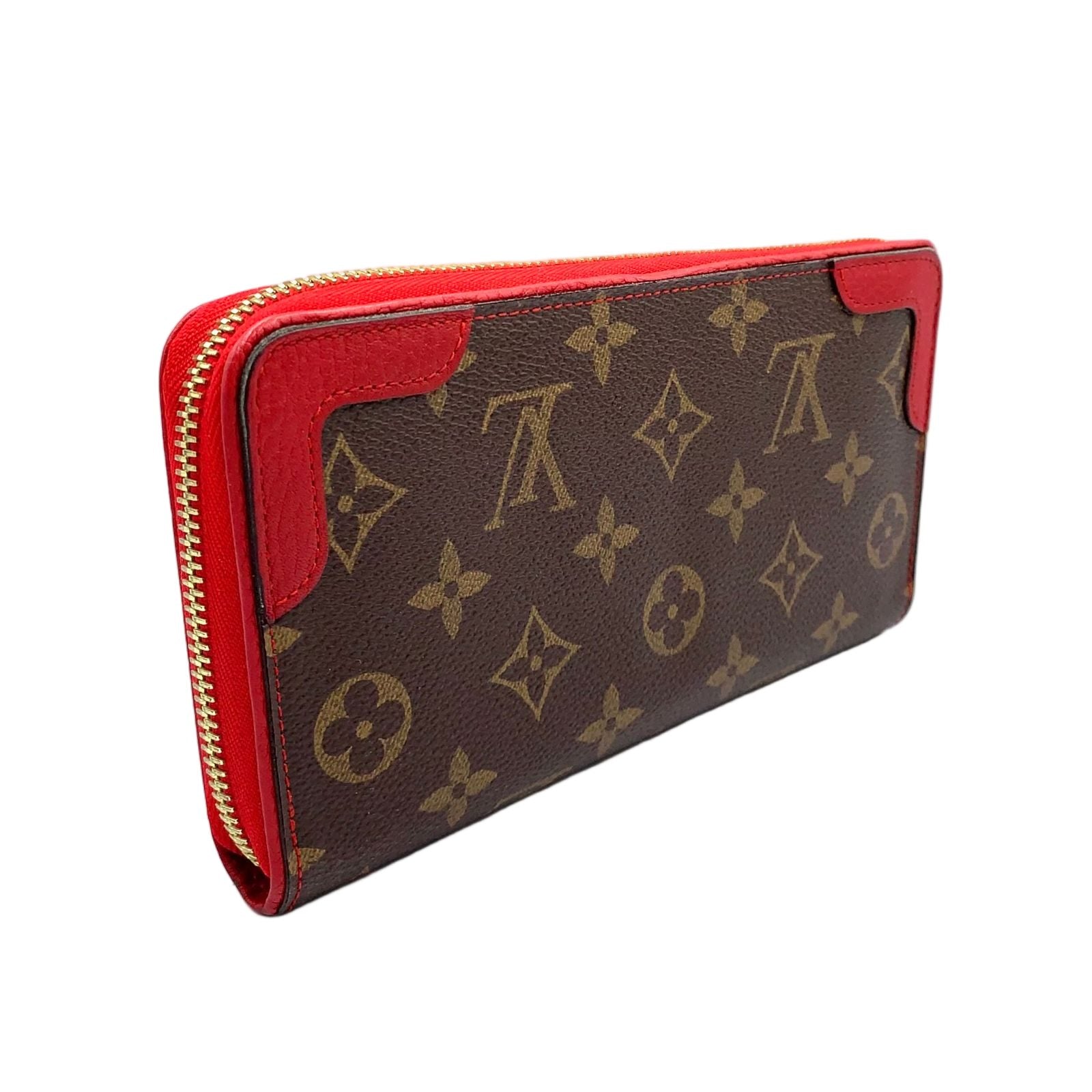Louis Vuitton Zippy Wallet Retiro Monogram Cerise Leather Brown Red Round Gold — view 2