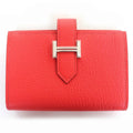 Hermes Bearn Mini Chevre Rose Texas Silver Hardware Wallet Fold