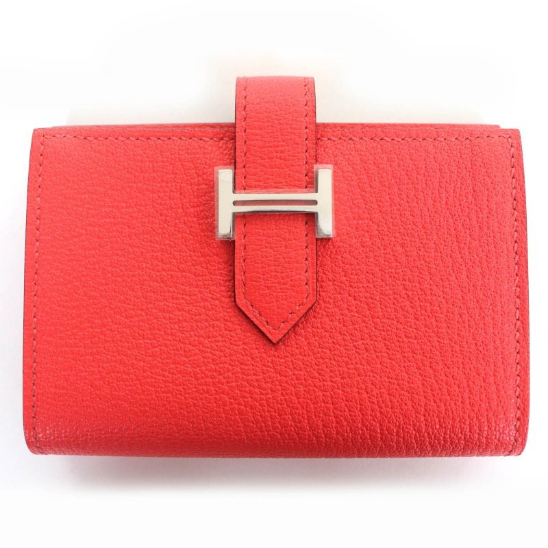 Hermes Bearn Mini Chevre Rose Texas Silver Hardware Wallet Fold