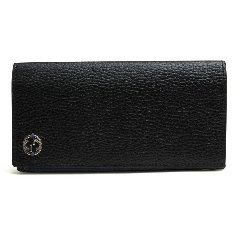 Gucci Long Wallet Men Leather Black Cao2 N 1040 Interlocking