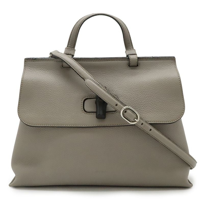 Gucci Bamboo Daily Medium Top Handle Bag Handbag 2-Way Shoulder Leather Gray