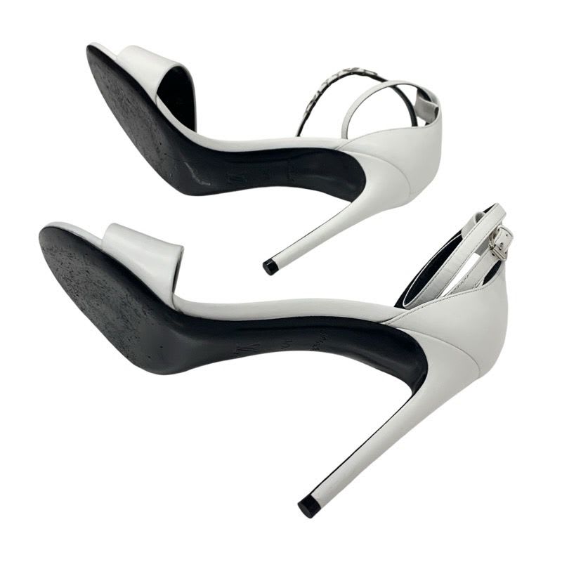 Louis Vuitton Sandals Shoes Leather White Silver Logo Strap — view 6