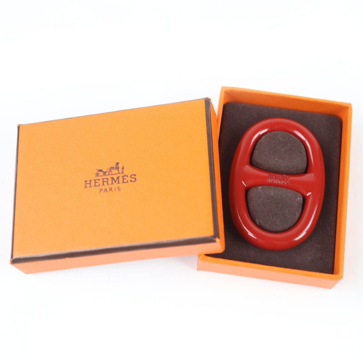 Hermes Metal Logo Chaine D'ancre Scarf Ring Red — view 2