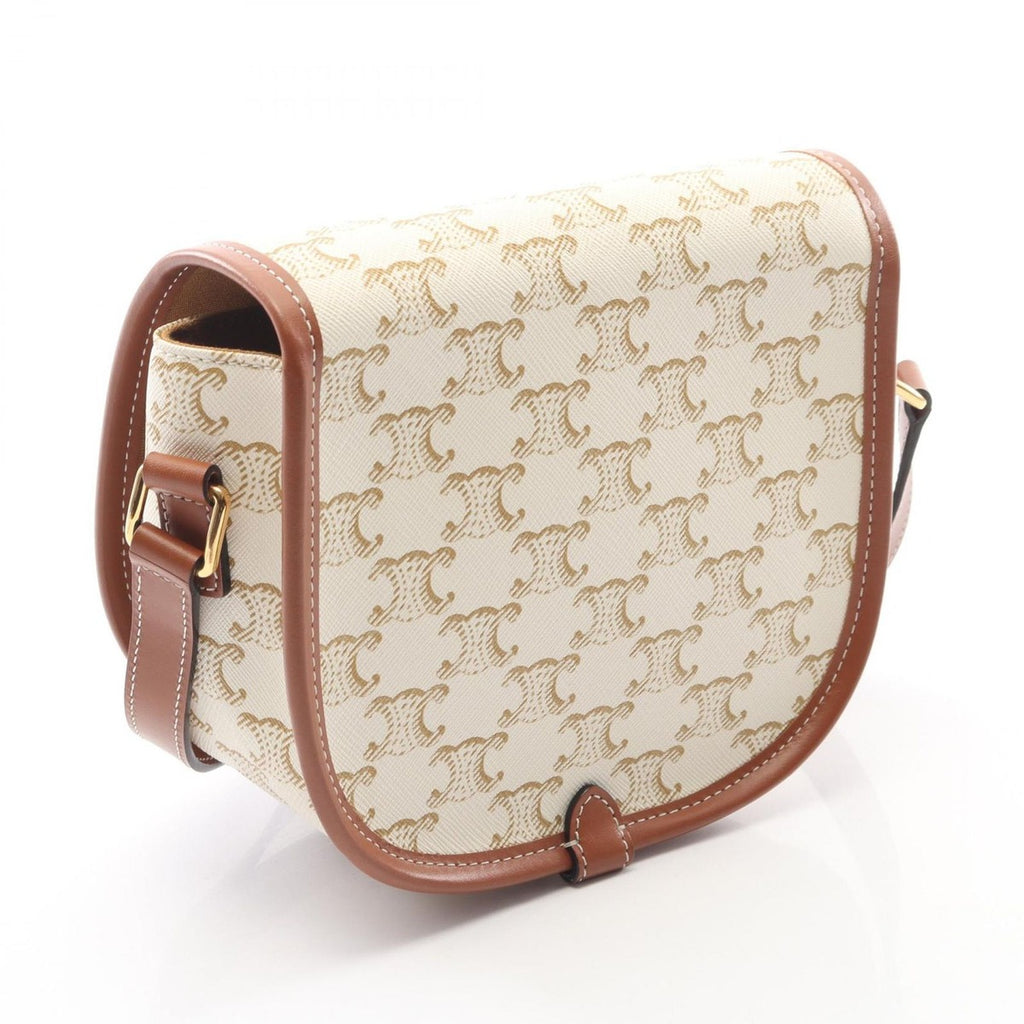Celine Shoulder Bag Folco Triomphe White Brown Canvas — view 2