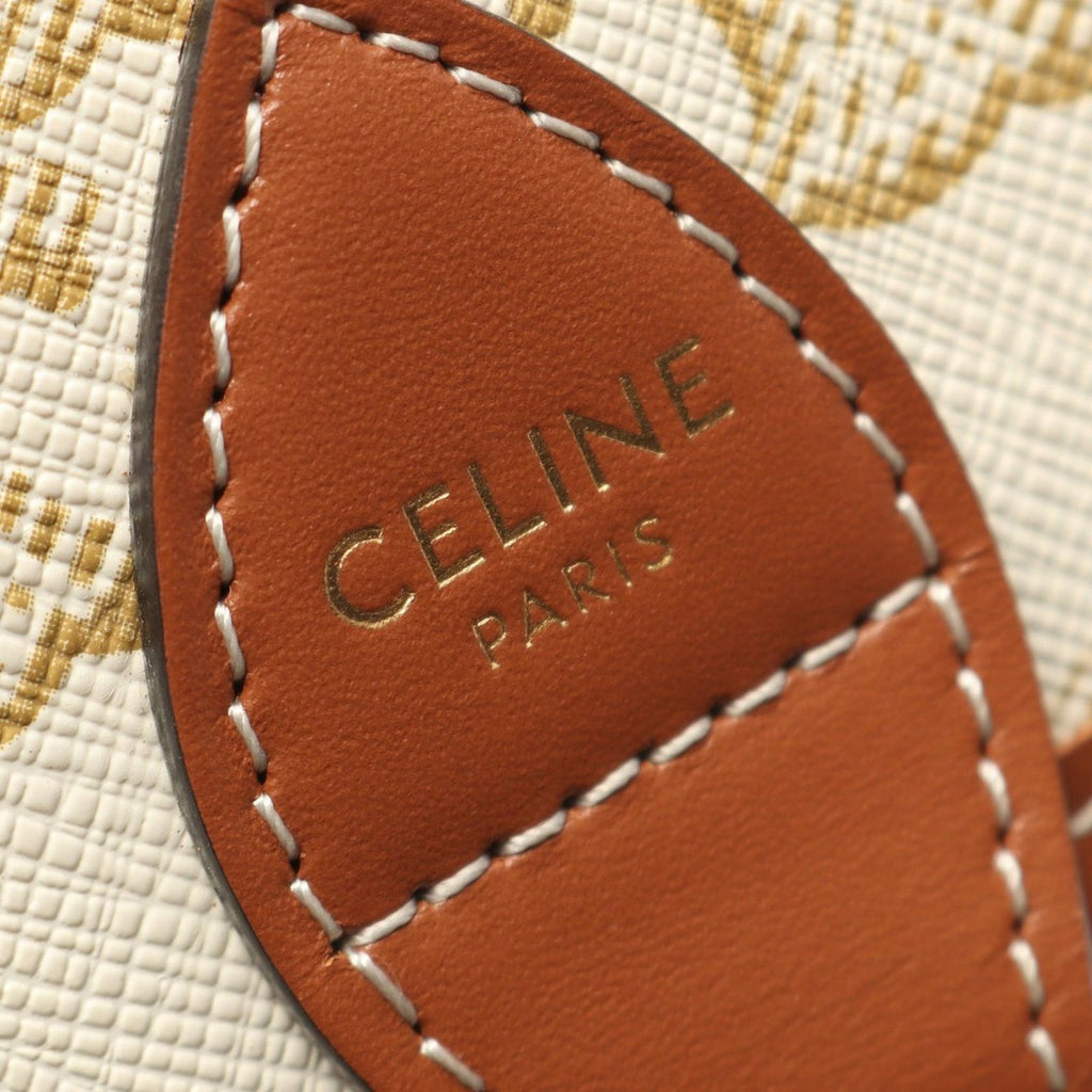 Celine Shoulder Bag Folco Triomphe White Brown Canvas — view 4