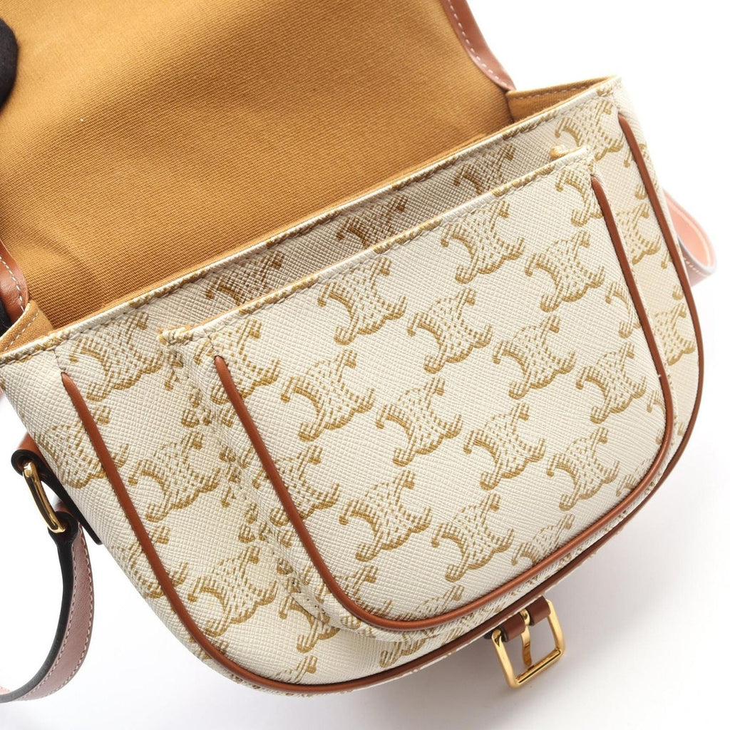 Celine Shoulder Bag Folco Triomphe White Brown Canvas — view 7