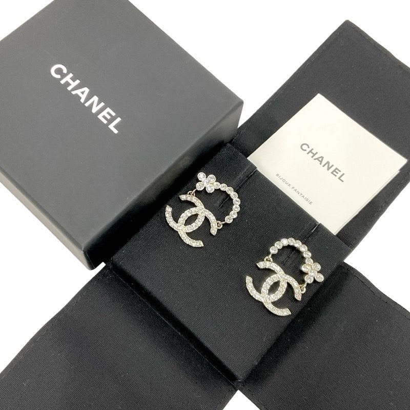 Chanel Earrings Gold Coco Mark Flower Rhinestone — view 9