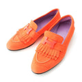 Hermes Royale Suede Motif Loafers Shoes Orange 36
