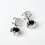 Chanel Earrings Silver Black Coco Mark Rhinestone Flower — view 2