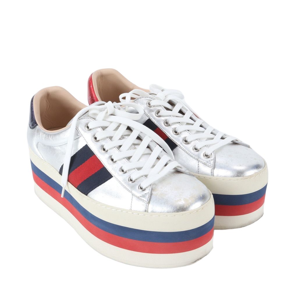 Gucci Platform Leather Low Cut Sneakers 7.5 Lace Up Shoes