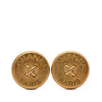 Chanel Logo Button Motif Earrings Gold Plated