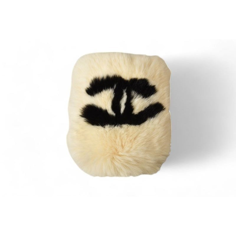 Chanel Bangle Rabbit Fur Coco Mark Cufflinks Bracelet Wristband — view 2