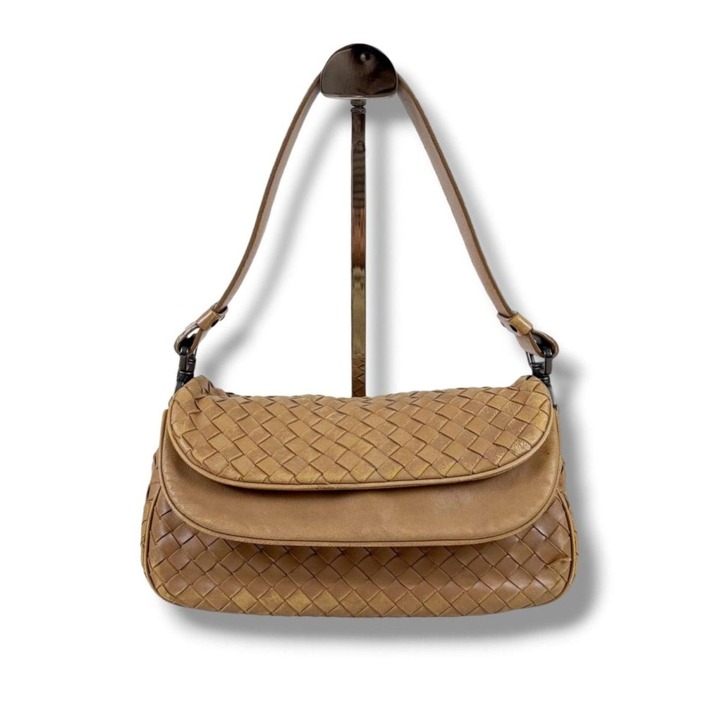 Bottega Veneta Intrecciato Leather Mini Shoulder Bag Beige Hobo