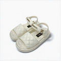 Chanel Sandals Shoes Leather White Gold Quilted Coco Mark Logo Velcro