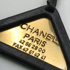 Chanel Logo Triangle Plate Leather Chain Key Ring Key Holder Gold Black — view 6
