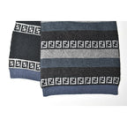 Fendi Scarf Winter Wool Blend FF Zucca Pattern Striped Blue Gray — view 3