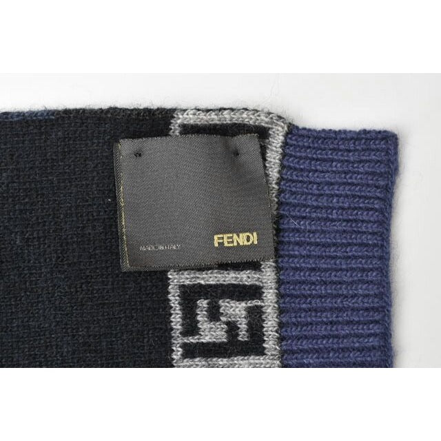 Fendi Scarf Winter Wool Blend FF Zucca Pattern Striped Blue Gray — view 4