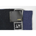 Fendi Scarf Winter Wool Blend FF Zucca Pattern Striped Blue Gray — view 4