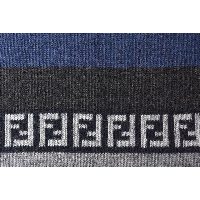 Fendi Scarf Winter Wool Blend FF Zucca Pattern Striped Blue Gray — view 6