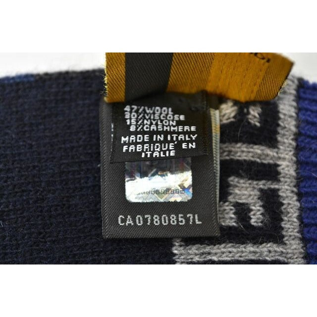 Fendi Scarf Winter Wool Blend FF Zucca Pattern Striped Blue Gray — view 7
