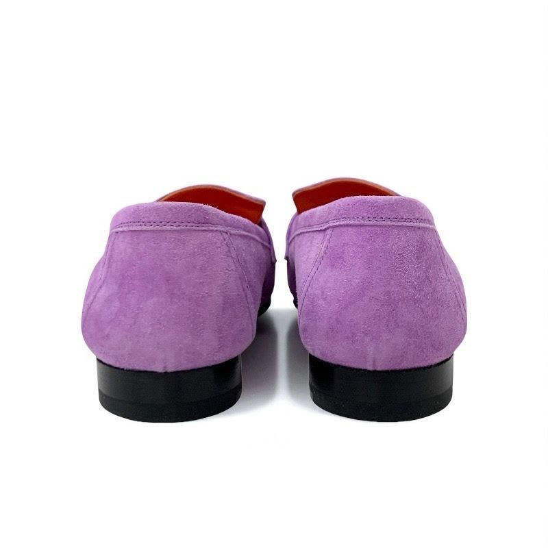 Hermes Royale Loafer Leather Shoes Suede Purple Moccasin Flat Hhardware — view 5