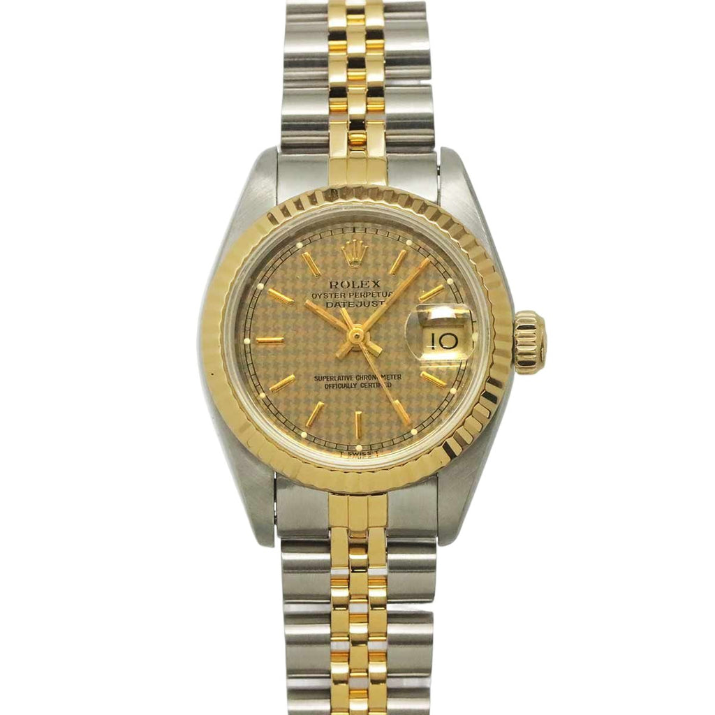 Rolex Datejust Number Houndstooth Watch Champagne 18k Yellow Gold Automatic
