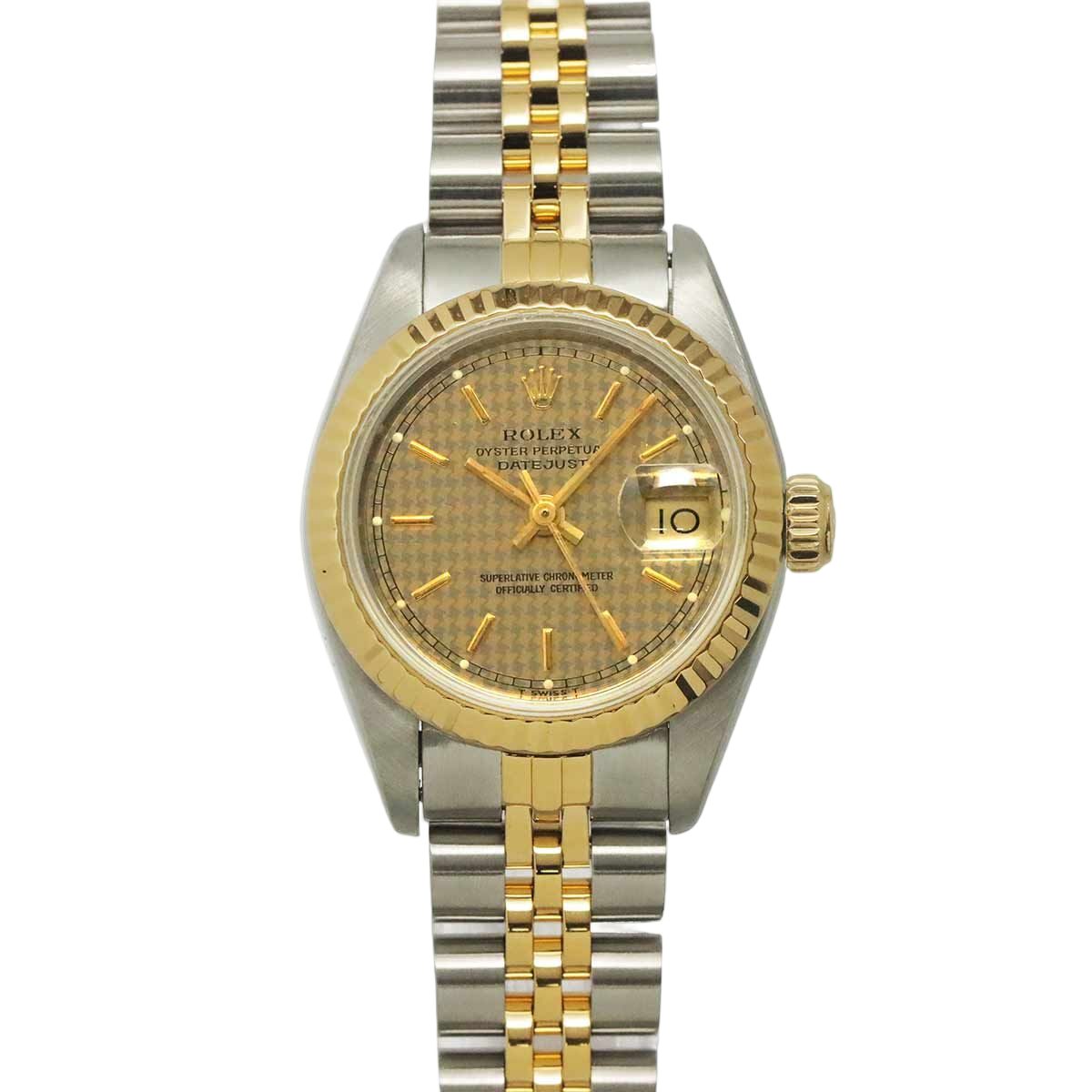 Rolex Datejust Number Houndstooth Watch Champagne 18k Yellow Gold Automatic