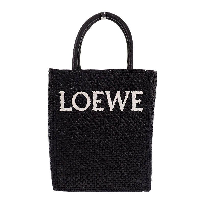 Loewe Tote 2-Way Raffia Leather Black Gold Travel