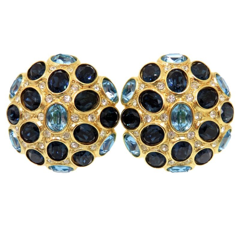 Christian Dior Vintage Stone Blue Gold Earrings Accessories 0359 — view 2