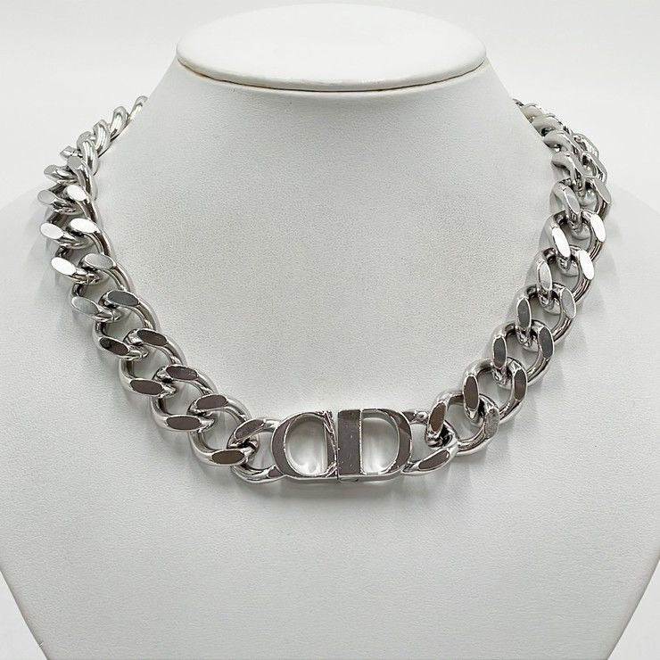 Dior Necklace Chain Link Silver Metal CD Logo