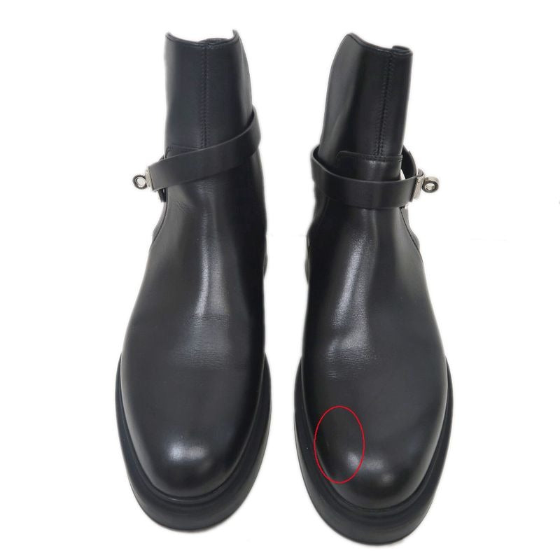 Hermes Short Boots Jeff Black Silver Hardware Leather Shoes — view 2